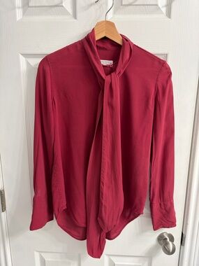 Equipment 100% Silk Red Tie-Neck Blouse